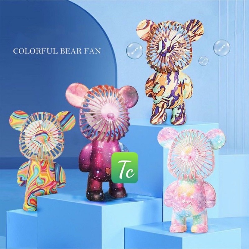 Quạt hình gấu có sạc USB cầm tay mini ba tốc độ nhiều màu sắc cho trẻ em/ nữ / văn phòng / du lịch ngoài trời