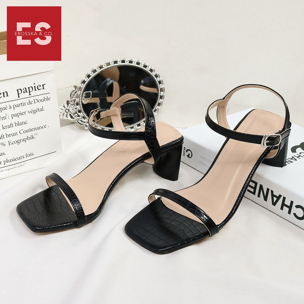 Giày sandal cao gót Erosska mũi vuông cao 5cm màu đen - EB025