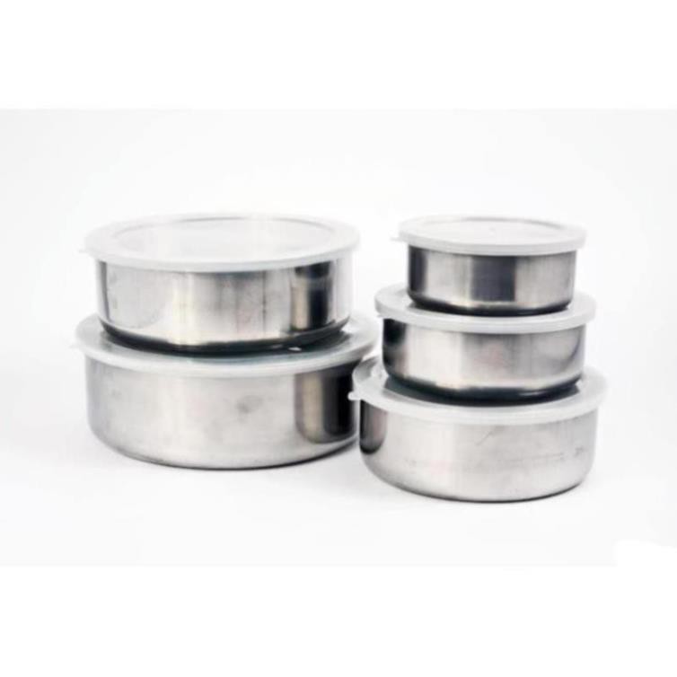 Bộ 5 hộp inox kèm nắp nhựa đựng thức ăn tủ lạnh  tiện dụng