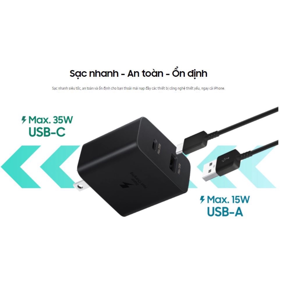 Sạc nhanh 2 cổng 15W / 35W - TA220 samsung zin hãng