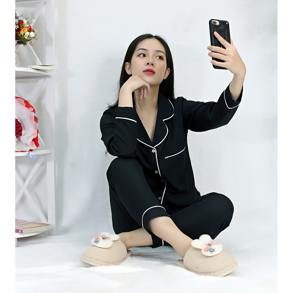 Đồ Bộ Pijama nữ mặc nhà P2 ĐEN quần dài tay dài Lụa 108 thoải mái nhẹ nhàng