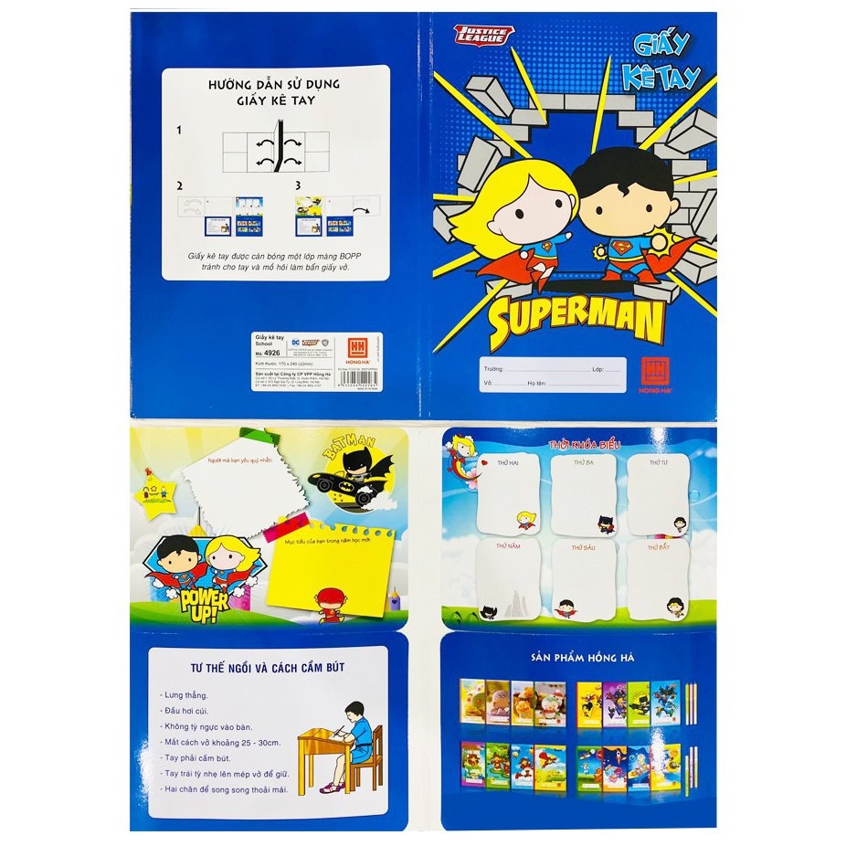 Giấy Kê Tay Hồng Hà School 4926 - Super Man - Màu Xanh