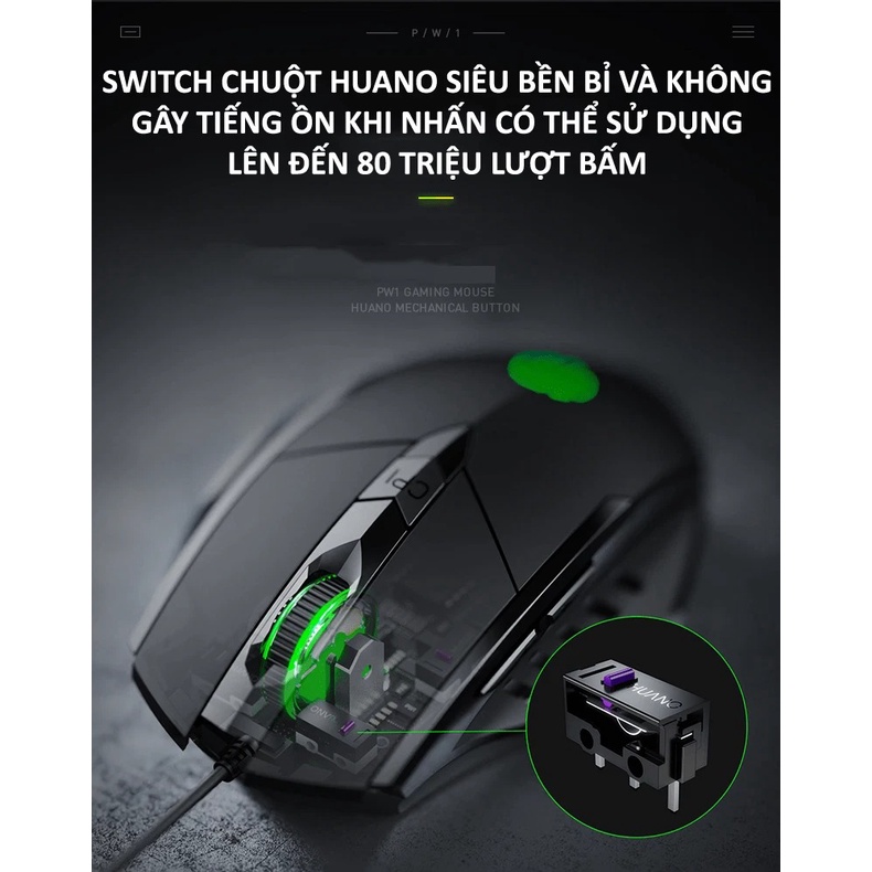 Chuột máy tính có dây INPHIC PW1PRO gaming cho game thủ kèm đèn led RGB 12 màu với độ DPI lên đến 7200DPI - VL