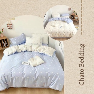 Decor phòng ngủ nhỏ vintage với bộ chăn ga trái tim 2 mặt trang trí tông xanh dương hồng pastel Chato Bedding