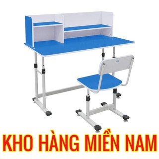 Bàn ghế học sinh cao cấp cho bé trai có giá sách hãng Xuân Hòa BHS 13-07XG màu xanh