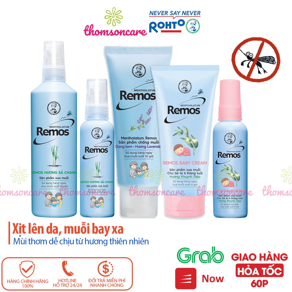 Remos chống muỗi dạng kem, và xịt đuổi muỗi hương lavender, sá chanh, cam an toàn cho cả trẻ em và người lớn