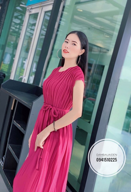 Váy bầu xinh dáng thời trang xếp li dáng dài công sở 45-80kg