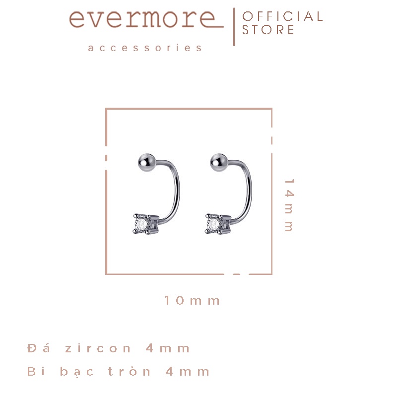 Bông tai bạc EVERMORE, hoa tai bạc ta vuông tròn Alva đính đá thanh lịch, minimalism - H059