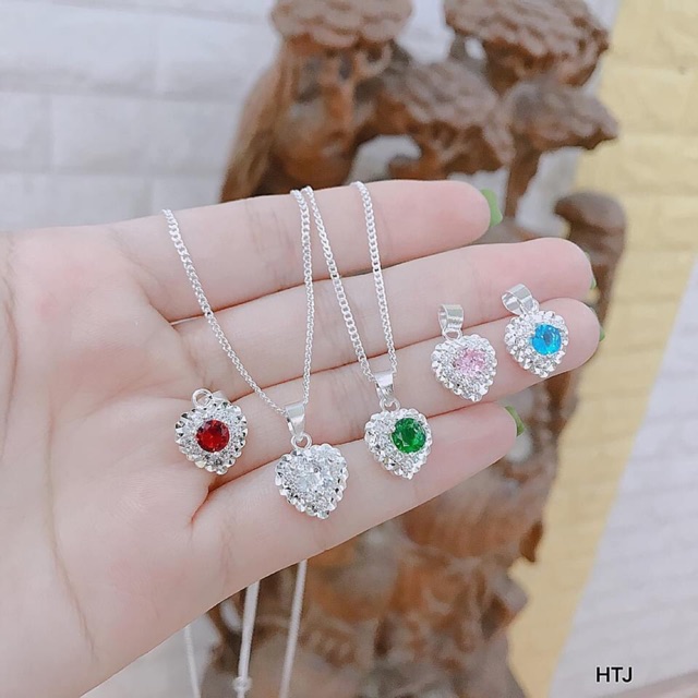 DÂY CHUYỀN MẶT TIM ĐÍNH ĐÁ CAO CẤP - TRANG SỨC BẠC