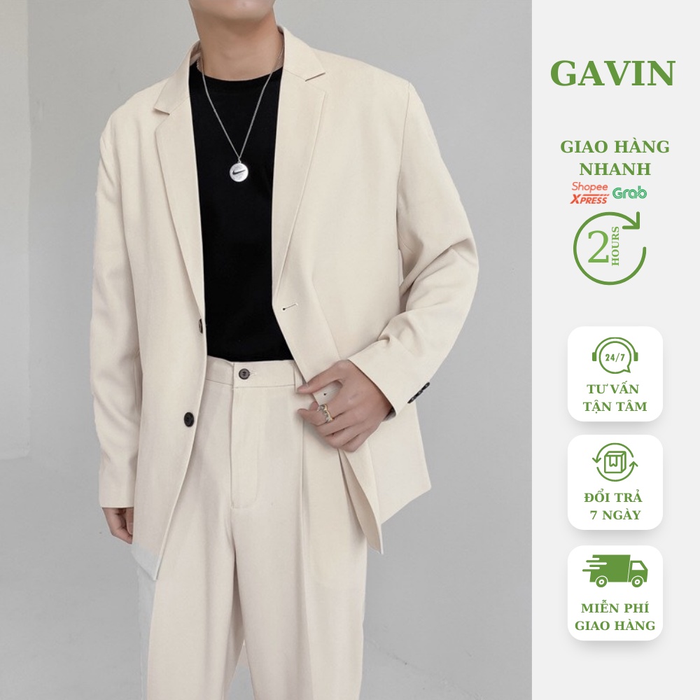 Áo blazer nam form rộng phong cách hàn quốc, Áo khoác blazer 2 khuy cài thời trang Gavin