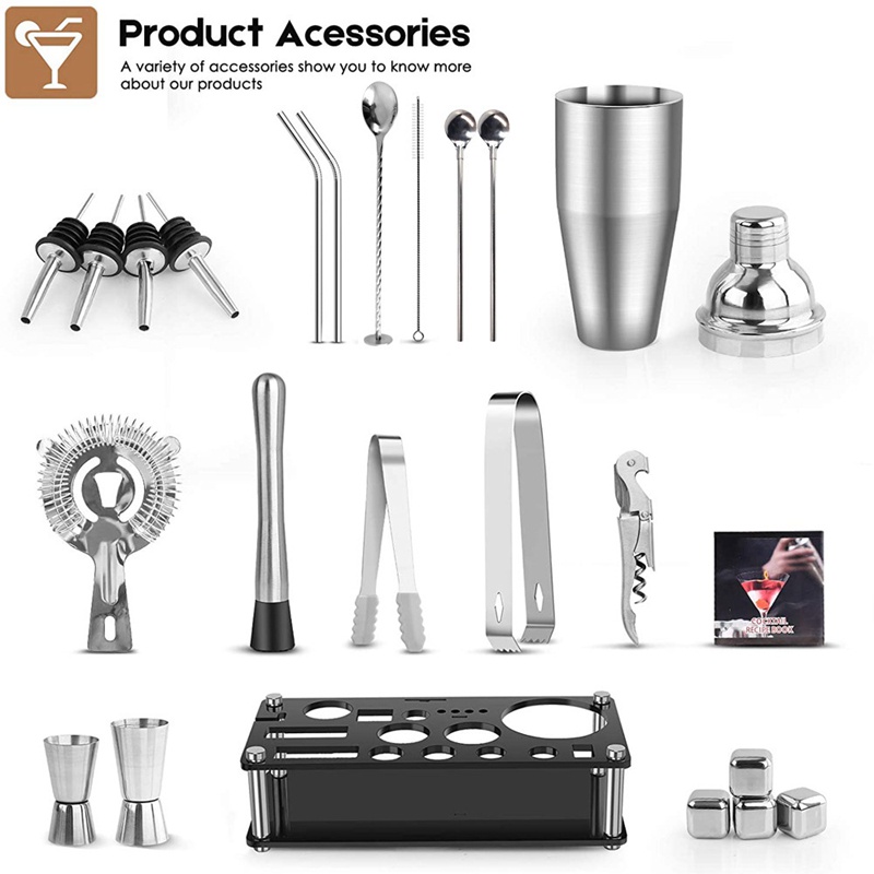 Bộ 23 Phụ Kiện Giá Đỡ Pha Chế Cocktail Bằng Thép Không Gỉ Tiện Dụng