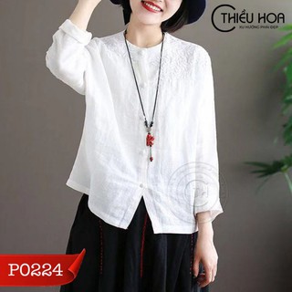 Áo Trung Niên Linen Thêu Họa Tiết Sang Trọng Thiều Hoa P0224