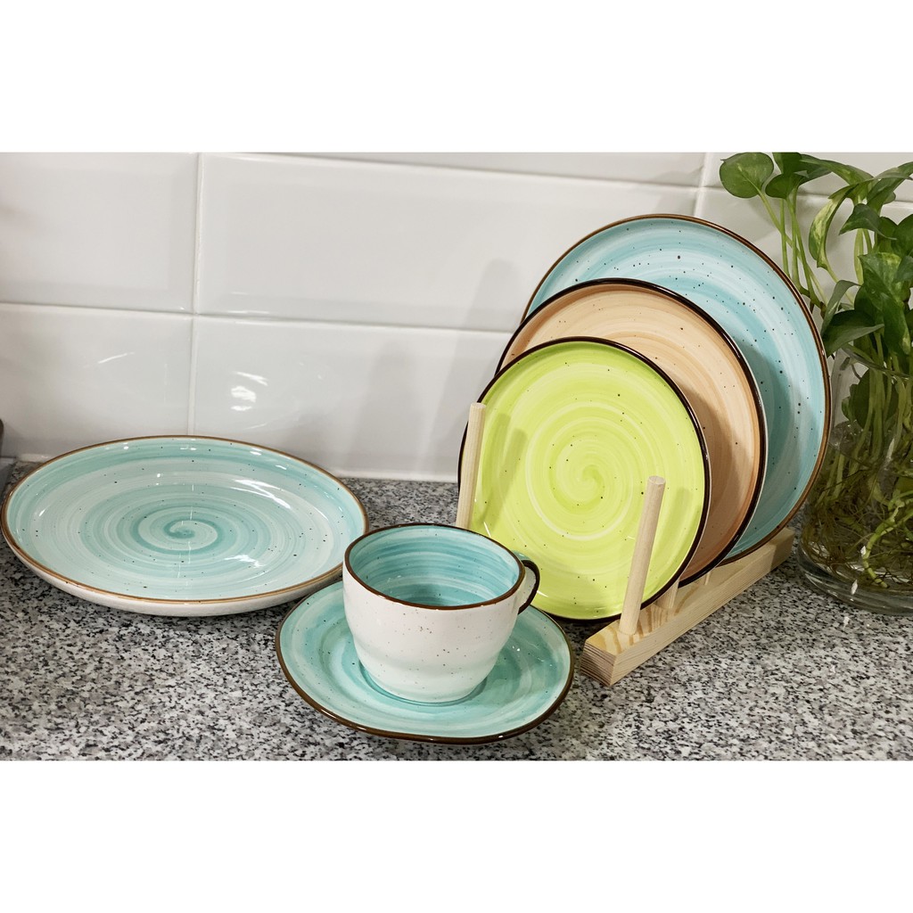 Đĩa sứ tròn, đĩa decor màu xanh lá size 6" - 15cm - SỨ CAO CẤP