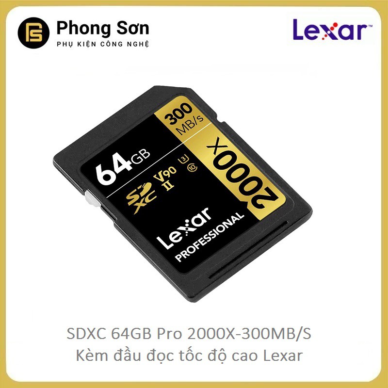 Thẻ Nhớ SDXC 64GB Pro 2000x 300mb/S Lexar, kèm đầu đọc Tốc độ cao ( Dành Cho Máy Ảnh Chuyên Nghiệp ) | BigBuy360 - bigbuy360.vn