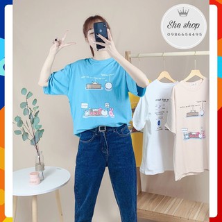 Áo thun nữ, áo phông form rộng in hình xinh xắn, chất cotton nhẹ mát.