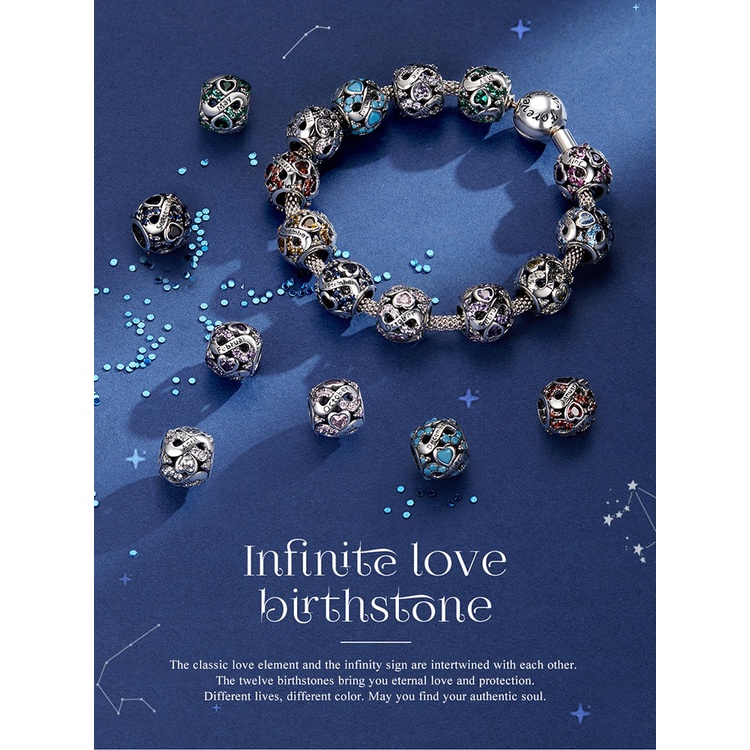 Charm bạc 925 Bamoer BSC508 hạt đá sinh tình yêu vô hạn pha lê nhiều màu cho vòng tay nữ