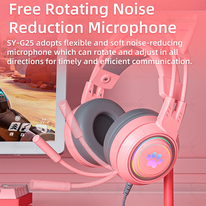 Tai Nghe Chơi Game Có Dây Và Mic Hình Tai Mèo Màu Hồng / Tím / Đen / Xanh Dương