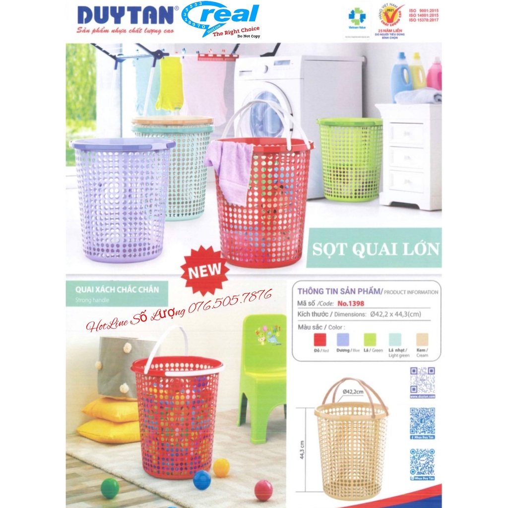 Sọt nhựa tròn có 2 quai xách LOẠI LỚN  - Nhựa Duy Tân