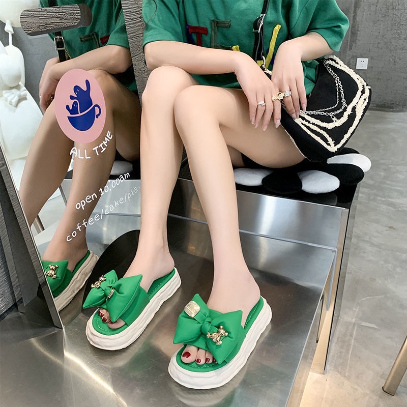 Dép Nữ Đế Dày Đính Nơ Thời Trang Hàn Quốc