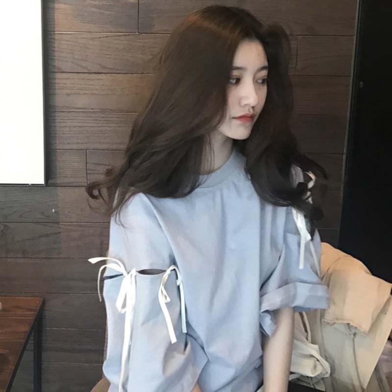 Áo Ulzzang Hàn Quốc, form rộng, tay loe phối dây thắt nơ kiểu dáng thời trang 2020 - ANU24
