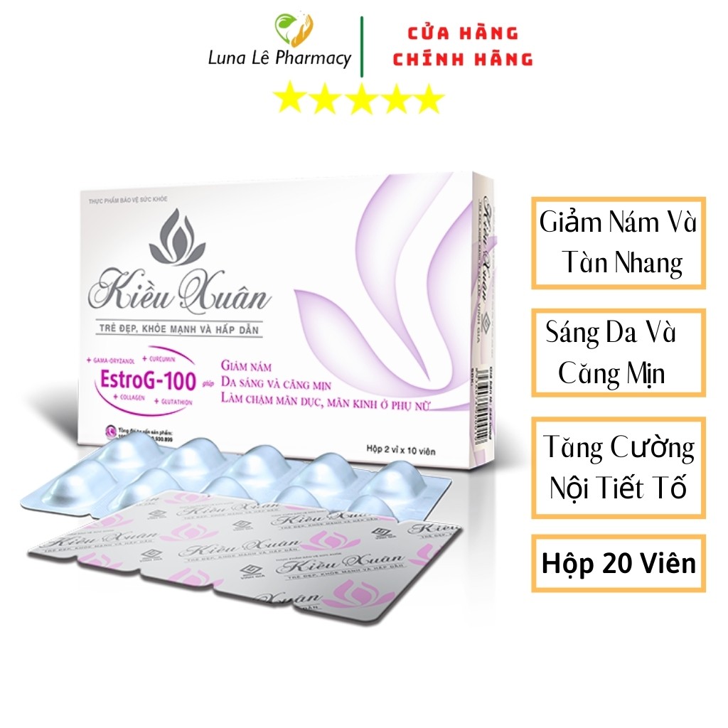 Kiều Xuân Viên Uống Sáng Da Giảm Nám Mờ Tàn Nhang Tăng Cường Nội Tiết Tố Nữ Hộp 20 Viên