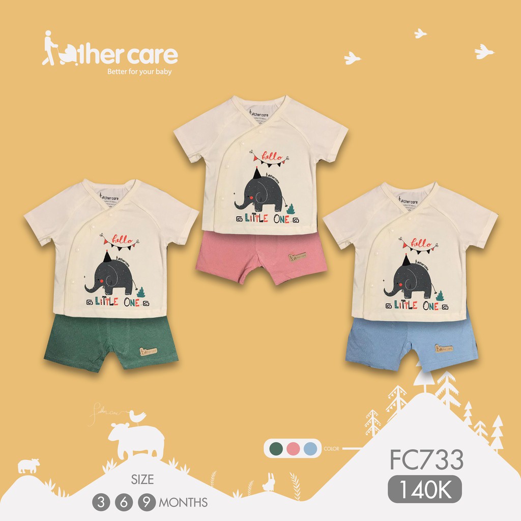 Bộ Quần Áo sơ sinh Cộc Tay FatherCare Cài lệch in hình Voi Little One FC733