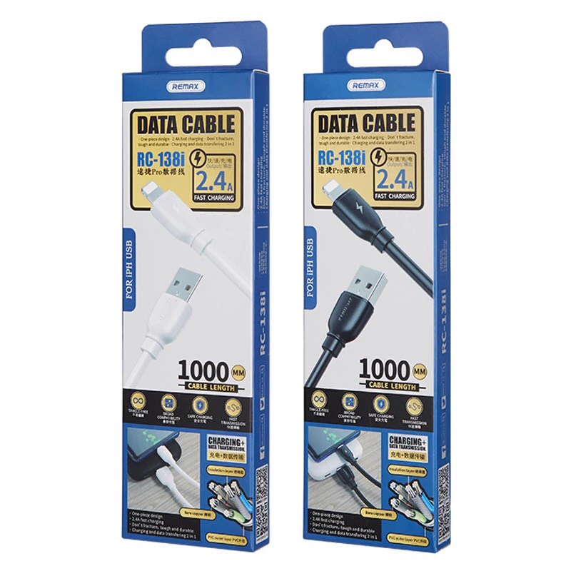 Dây cáp sạc điện thoại Remax RC-138 hỗ trợ sạc nhanh 12w Chính hãng