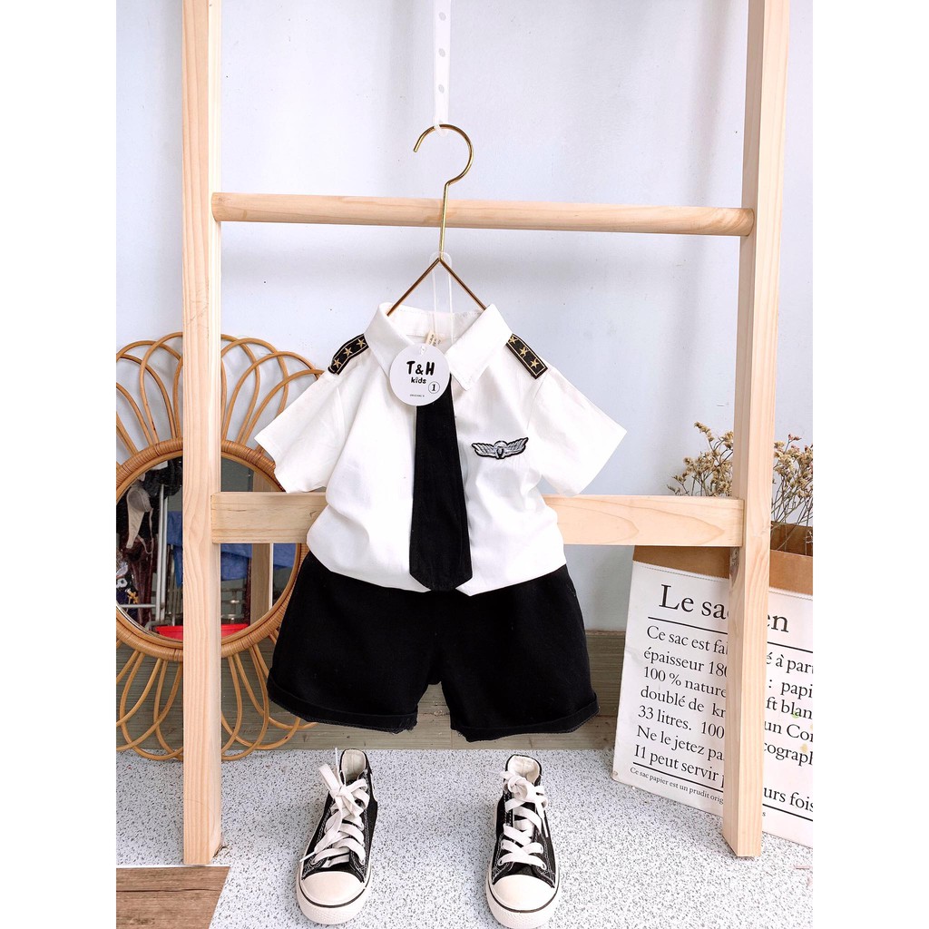 Bộ CƠ TRƯỞNG: áo sơ mi cà vạt quần kaki cực sành điệu cho bé trai - BCT