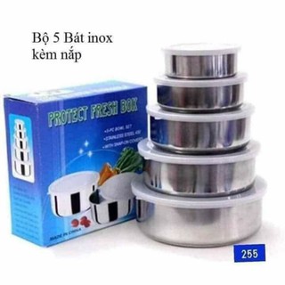 Bộ 5 bát inox có nắp đậy( 5 chiếc) ( Hàng Sẵn)