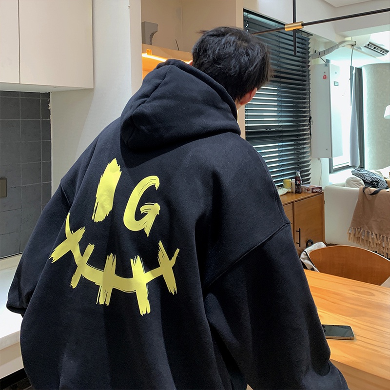 Áo Hoodie Dáng Rộng In Họa Tiết Graffiti Phong Cách Hàn Quốc Thời Trang Xuân Thu Cho Nam