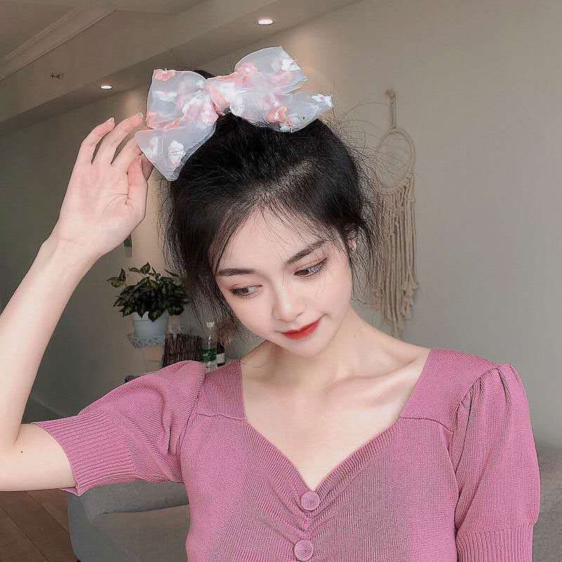 Dây Buộc Tóc Vải Organza Bản Lớn Thêu Hoa Cúc Phong Cách Hàn Quốc Lãng Mạn