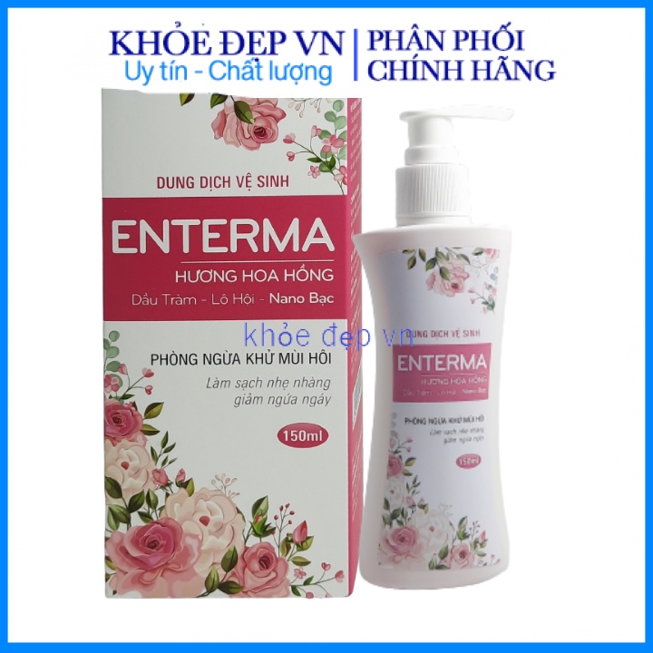 Dung dịch vệ sinh ENTERMA hương hoa hồng, dầu tràm, lô hội, nano bạc làm sạch, kháng khuẩn, ngăn mùi – Chai 150ml