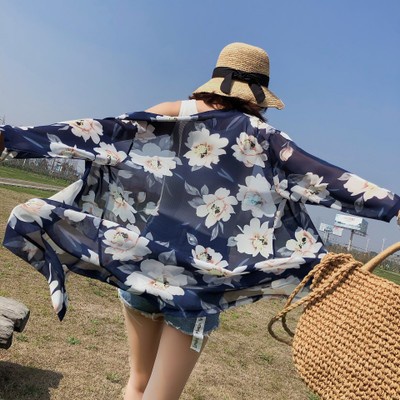 Áo Khoác Cardigan Kimono Tay Dài Chống Nắng In Họa Tiết Hoa Thời Trang Hàn Quốc Dành Cho Nữ