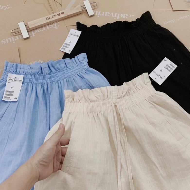 Quần đùi nữ ống rộng bigsize cạp cao chất vải đũi mềm mặc ở nhà thể thao - Quần short nữ lưng cao mặc đi ngủ đi chơi gym
