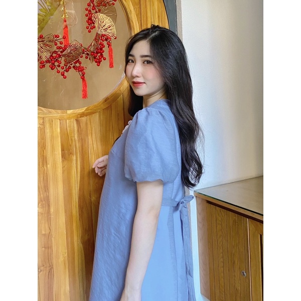 Đầm bầu dáng suông tay lụa bo phồng Stella Dress