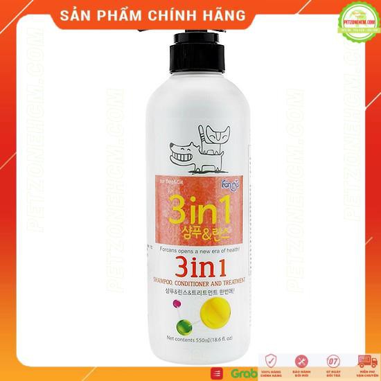 Dầu gội, xả và dưỡng 3 in1 Forcans 550ml cho chó - làm Sạch, giữ ẩm, cung cấp dinh dưỡng chiết xuất nha đam
