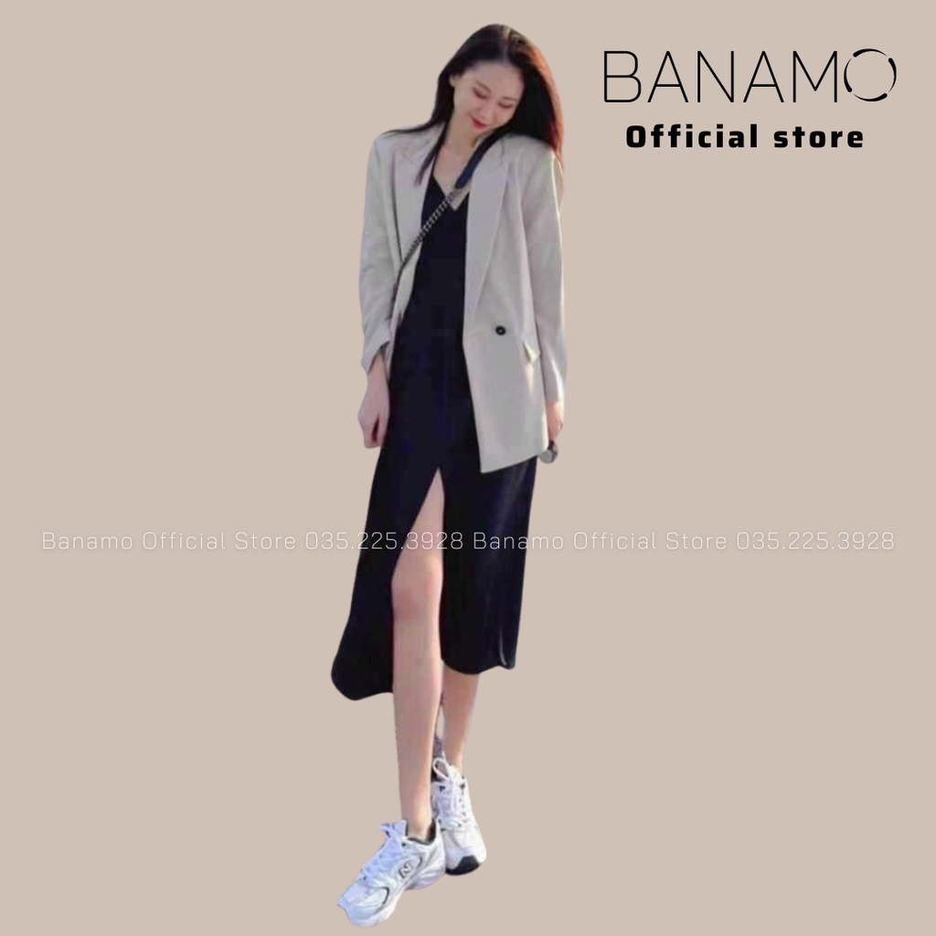 Áo khoác blazer nữ 2 lớp dài tay đệm vai đứng form Banamo Fashion áo vest công sở dài tay có bigsize 3936