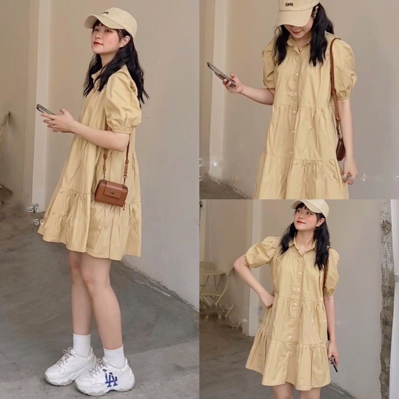 [Ảnh thật/Video] ĐẦM BABYDOLL CỔ SƠMI TRẮNG Váy sơ mi trắng cộc tay | BigBuy360 - bigbuy360.vn