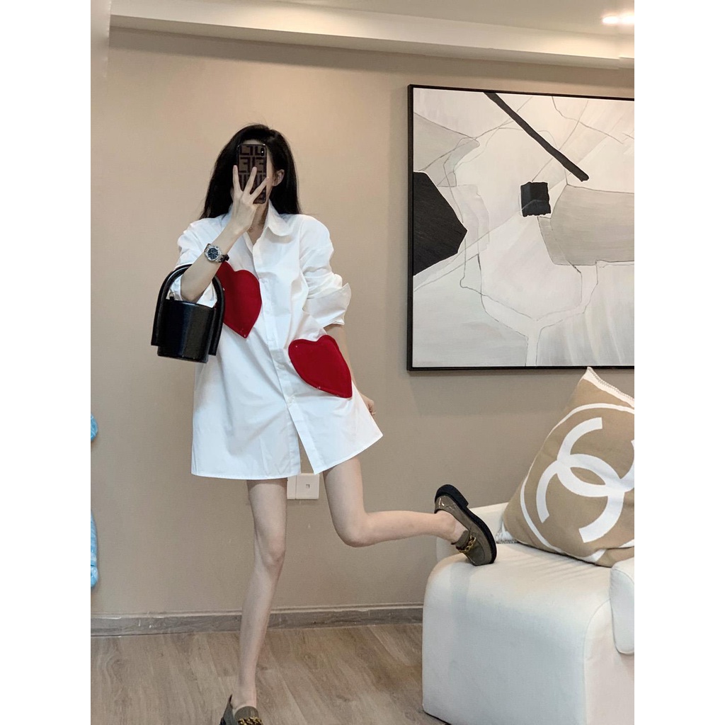 Áo sơ mi dáng dài phong cách Hàn Quốc thời trang mùa thu 2022 dành cho nữ