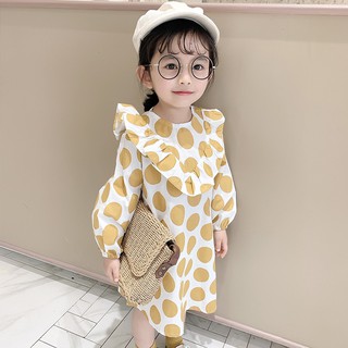 Váy dài tay chấm bi cổ nhúm bèo trái tim