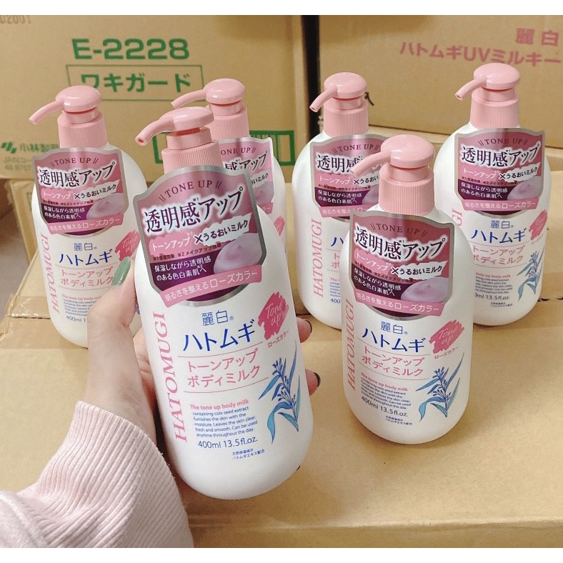 Dưỡng Thể Hatomugi TONE UP Trắng Hồng Da Ban Đêm Body Milk Nhật Bản - 400ml