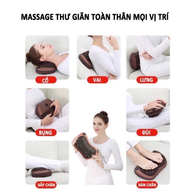 (Bảo Hành 36 Tháng) Gối massage hồng ngoại 8 bi mát xa cao cấp Nhật Bản