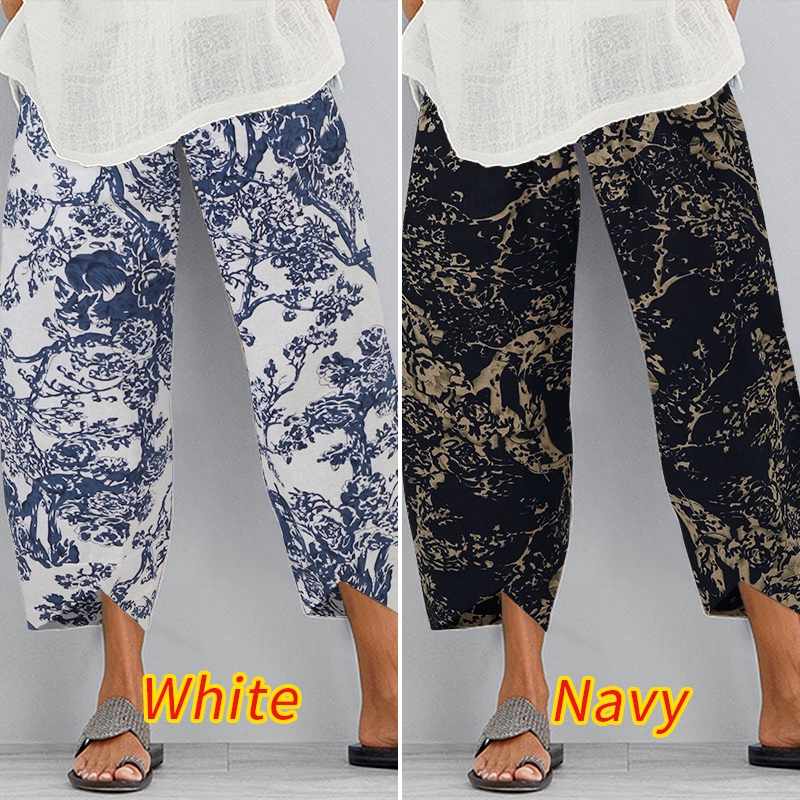 Quần ZANZEA Ống Rộng Lưng Thun Thoải Mái Họa Tiết In Thời Trang Cho Nữ