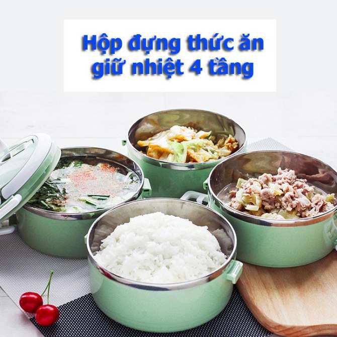 Hộp cơm giữ nhiệt, Cạp lồng đựng cơm, thức ăn 4 tầng/2 tầng lúa mạch cách nhiệt tiện lợi