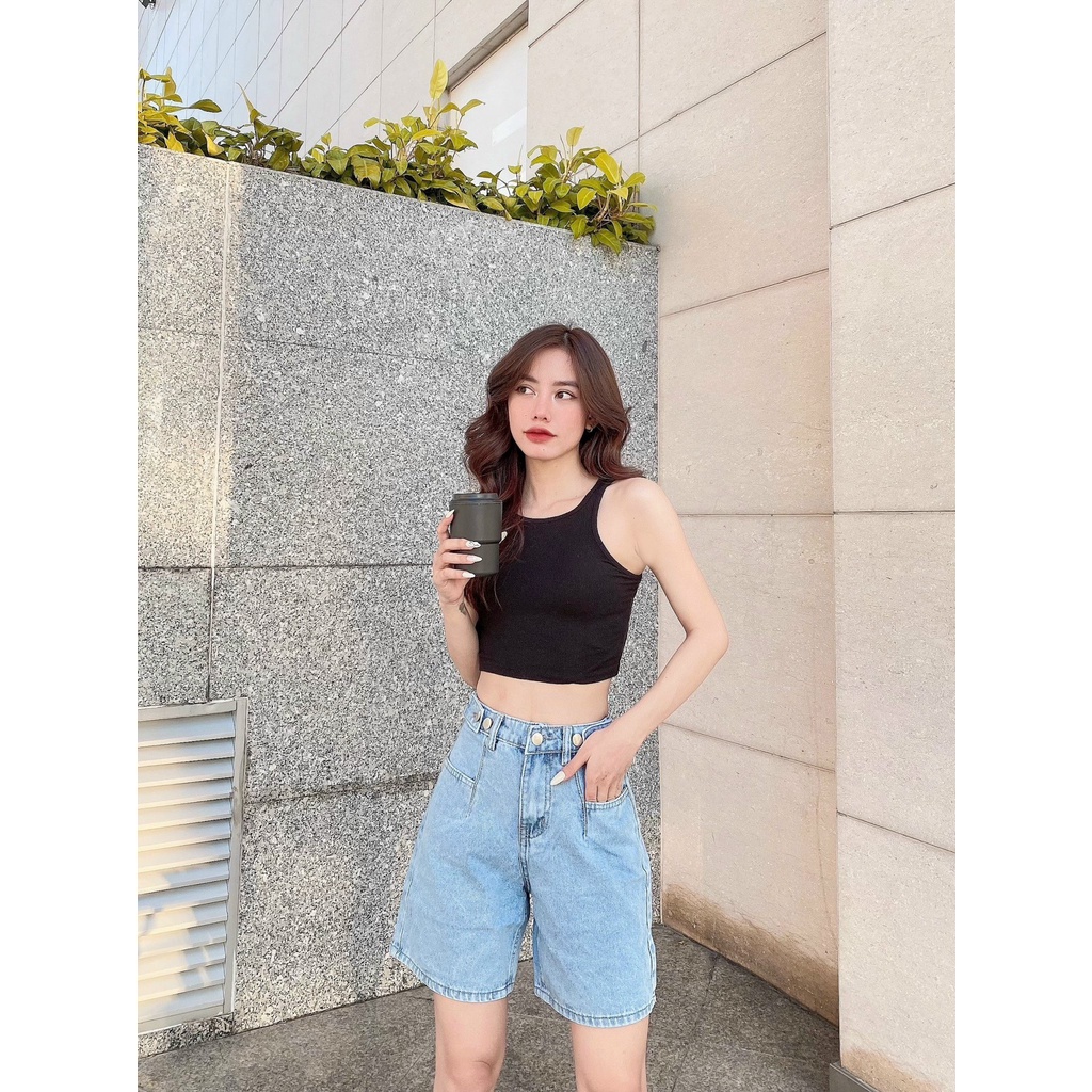 Quần Sọt Jeans Ngố Lửng Ống Rộng Nữ Chất Bò Lưng Cao ULZZANG | BigBuy360 - bigbuy360.vn