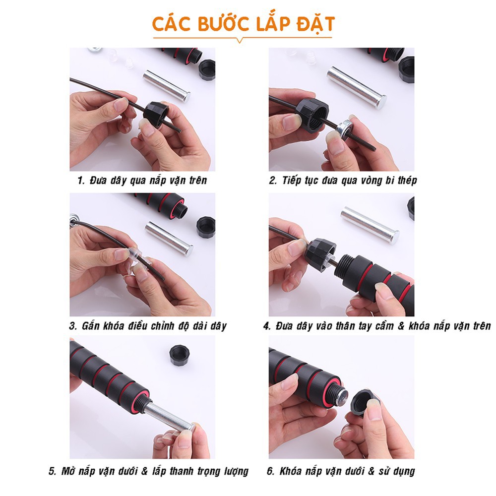 Dây nhảy thể dục lõi thép cao cấp 2,7m - Dụng cụ tập nhảy dây thể dục giúp săn chắc chân tay tăng cường sức khỏe