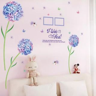 Decal dán tường cẩm tú cầu tím