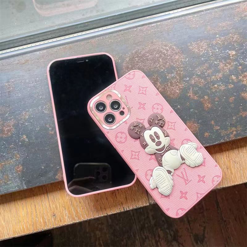 Ốp điện thoại da hồng Mickey LV cho IPHONE 13PROMAX 13 13PRO 11PROMAX 11 X XS XR XS MAX 7PLUS 8PLUS 7 8 12PRO 12PROMAX
