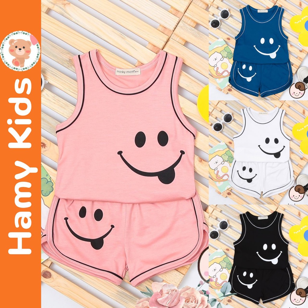 Đồ Bộ Ba Lỗ Cho Bé Minky Mom Chính Hãng Hình Smile Viền Mép Quần Áo Vải Thun Lạnh Bé Từ 0-5 Tuổi Dưới 20kg - Hamykids