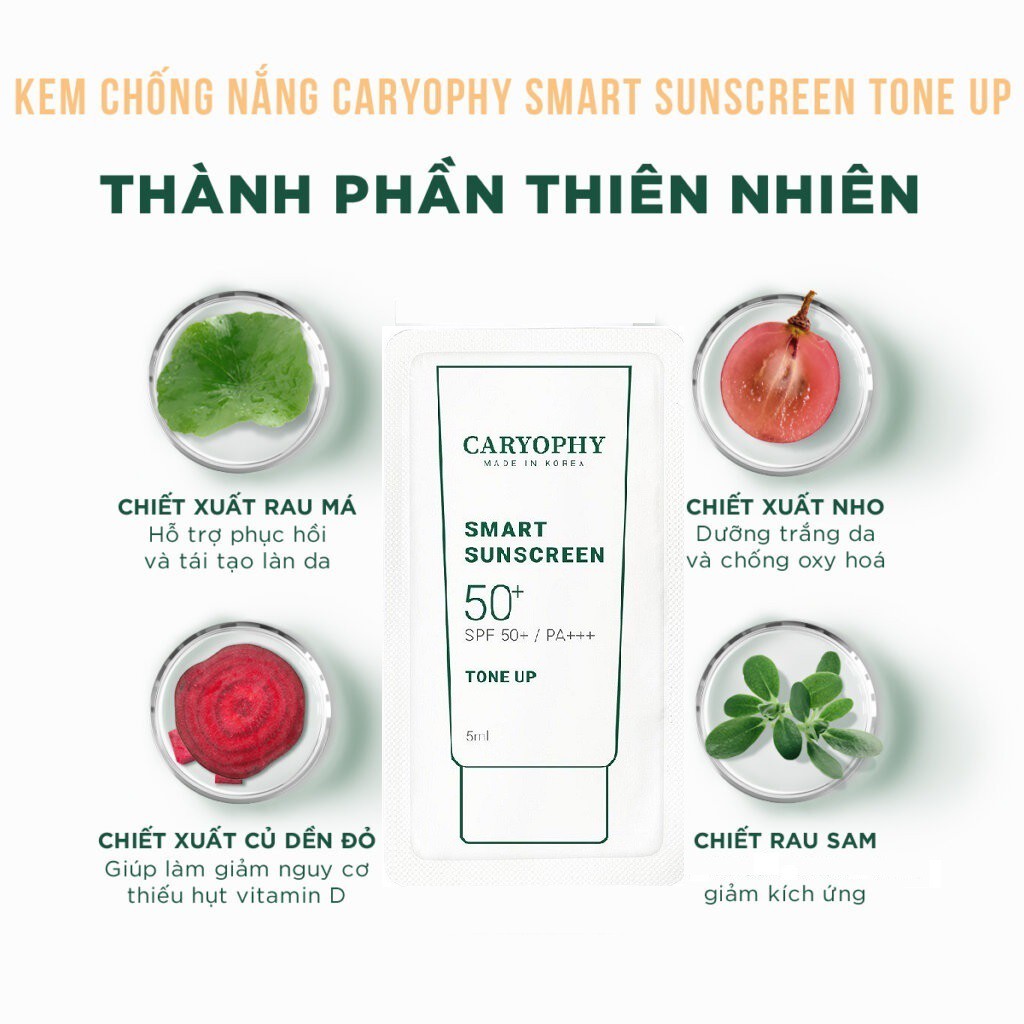 SAMPLE Kem chống nắng ngừa mụn, giảm thâm, bảo vệ da khỏi tia UV Caryophy Smart Sunscreen Tone Up 5ml